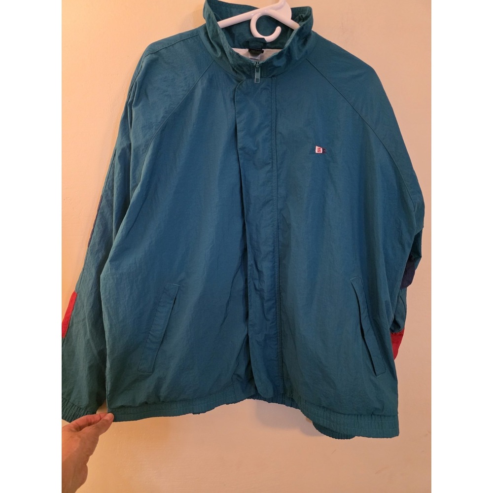LANDS END Men Size Large(42-44) Turquoise Nylon Lined Track Jacket. Vintage 90's